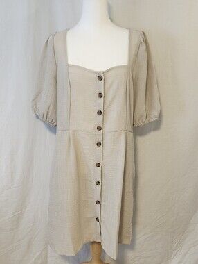 Sand Tone Square Neck Button-Front Midi Dress By Guilty.